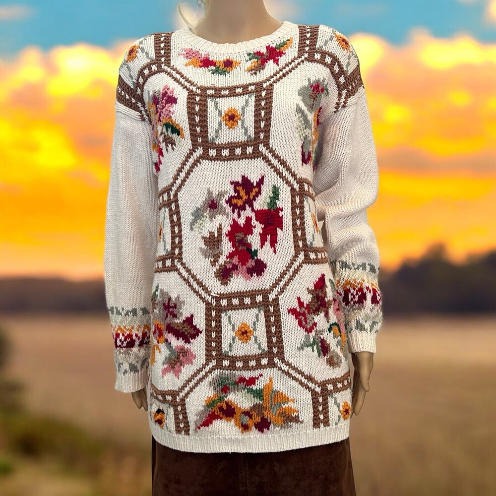 Vintage Celina Yang Colorful Cottagecore Grannycore Floral Sweater Size Large